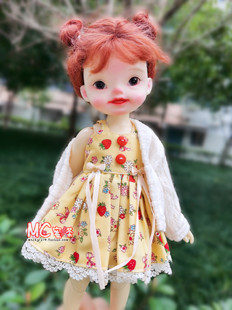 蜜茶娃衣 bjd娃娃6六分大鱼体外套 印花碎花爱心吊带连衣裙子套装