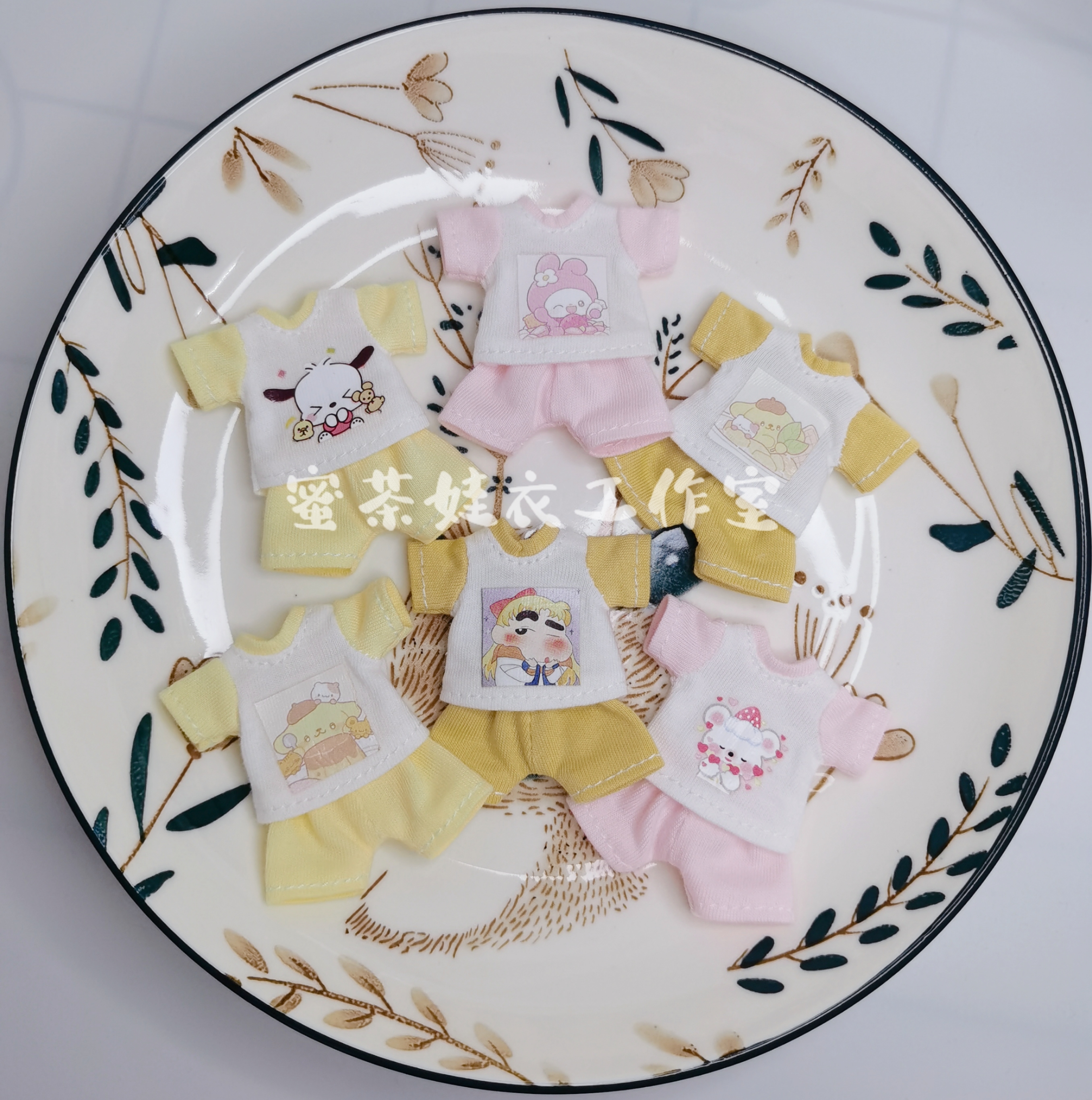 蜜茶娃衣 12分OB11小点弟点妹粘土美结猪DDF拼色T恤短裤套装 多色