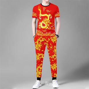 社会精神小伙潮牌短袖长裤帅气搭配两件套印花男衣服夏季男士套装