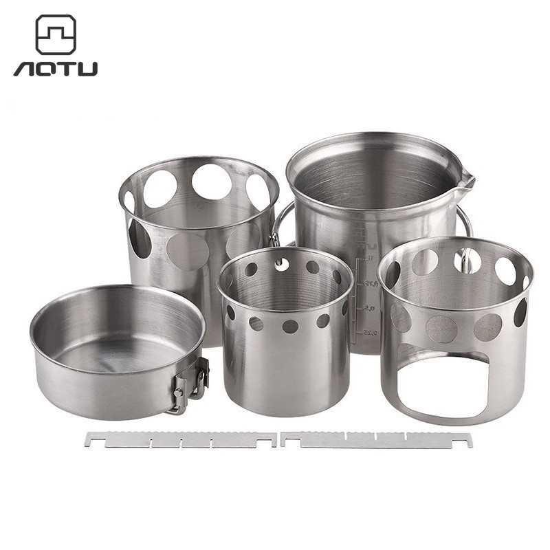 户外便携柴火炉套锅 野营柴火锅套装不锈钢柴火炉炊具AT6390