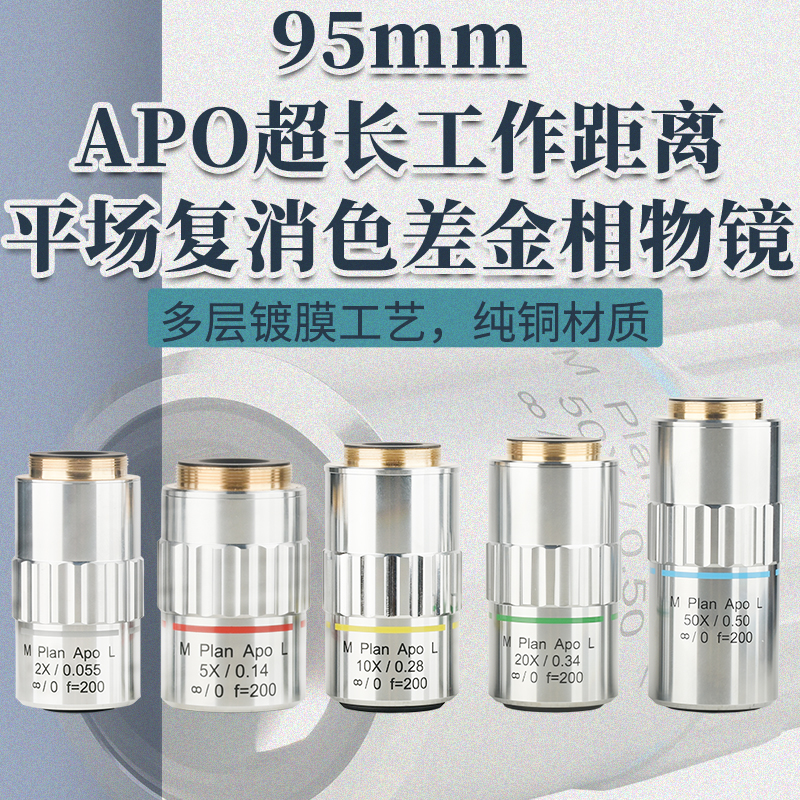 包邮95mm无限远长工作距离金相物镜M Plan Apo L平场复消色差物镜