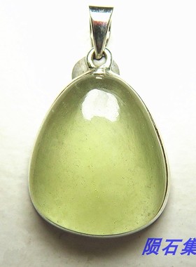 利比亚黄金玻璃陨石银镶嵌吊坠