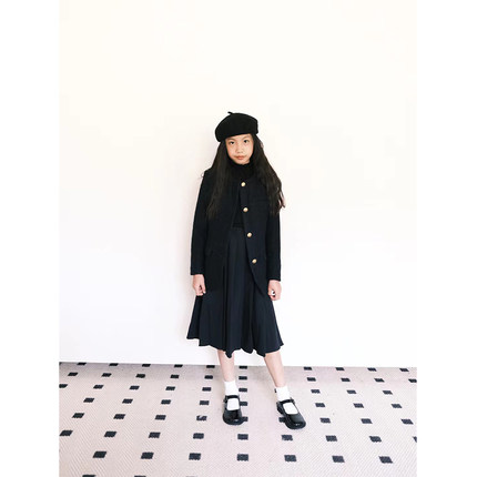 BBW潼家 女童英伦复古粗花呢衣中大童女孩中长款外套12/10