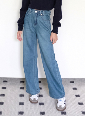 BBW潼家 23FW 女童高腰直筒裤阔腿裤中大童百搭牛仔裤亲子 11/10