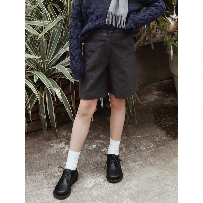 bbw潼家 21fw 儿童英伦风设计款 中大童毛呢瘦腿小短裤 12/26
