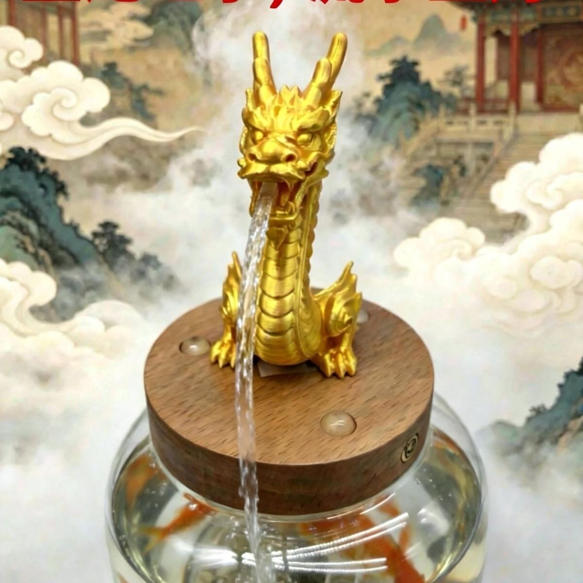 金龙吐水鱼缸出水口氛围感