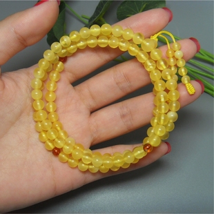 天然珠宝琥珀波罗地海蜜蜡金绞蜜蜡108颗佛珠手串手链带国检证书