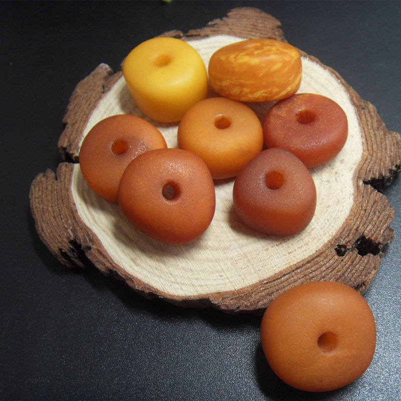 天然西亚老蜜蜡饼子平安扣贸易珠墩子吊坠菩提金刚手串手链配珠