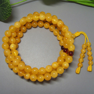 天然琥珀老蜜蜡108颗佛珠手链手串 男女款珠宝饰品 国检鉴定证书