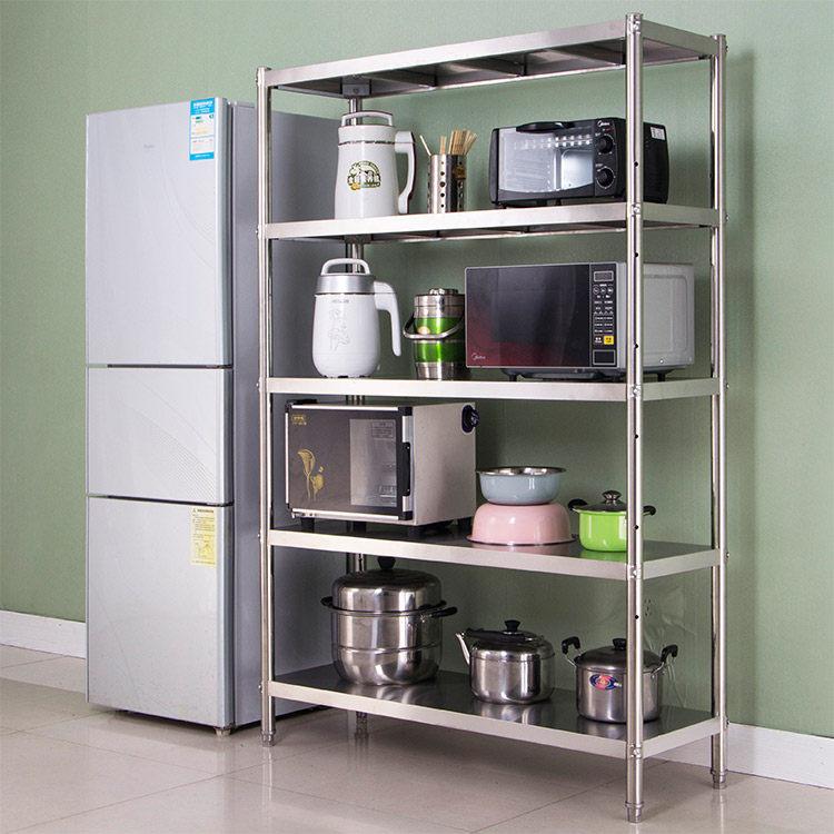厨房置物架五层304不锈钢可调免打孔落地微波炉烤箱洗碗机收纳架