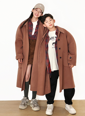 UL秋冬新款双面羊绒男童女童儿童小童羊毛呢大衣呢子外套女宝大童