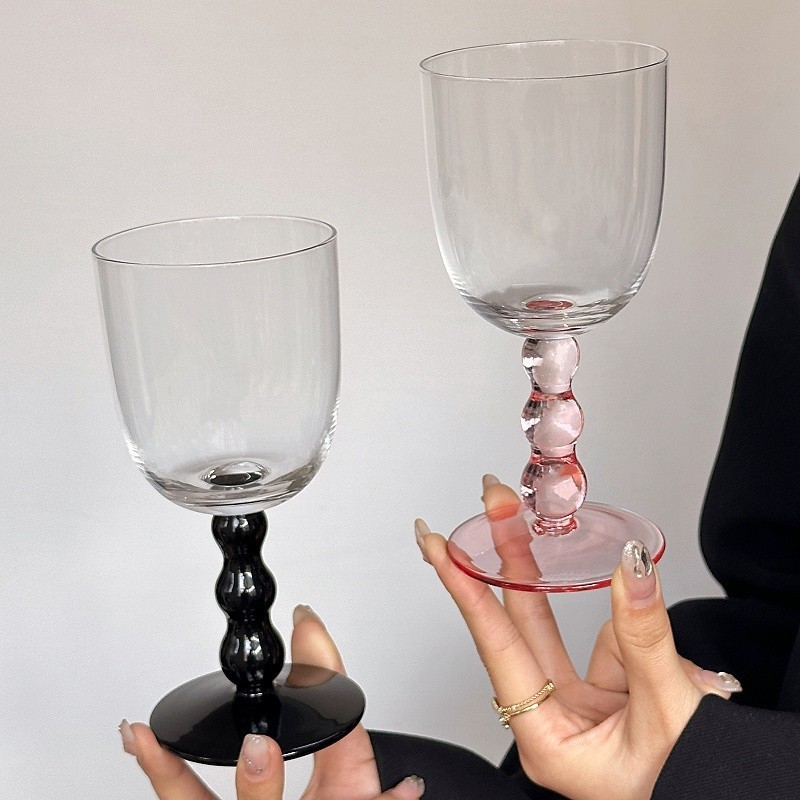 进口小众设计串珠高脚杯香槟杯复古玻璃中古酒杯高级感红酒杯葡萄