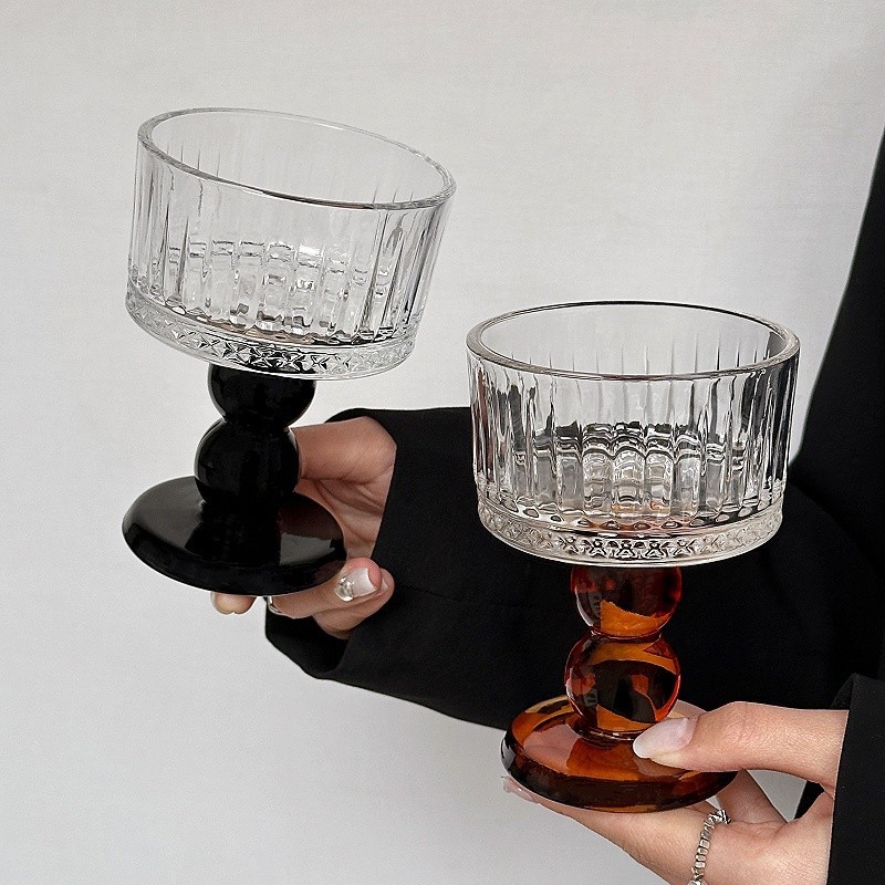 进口小众设计中古高级感玻璃杯复古ins风高脚杯香槟杯酒杯果酒冷