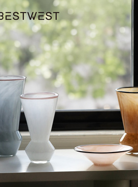 博西家居 玻璃花瓶摆件客厅插花复古创意水培器皿精致大口径花器