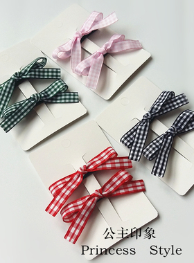 满25包邮日韩可爱红色格子对夹日系萌妹子软妹刘海夹边夹发夹