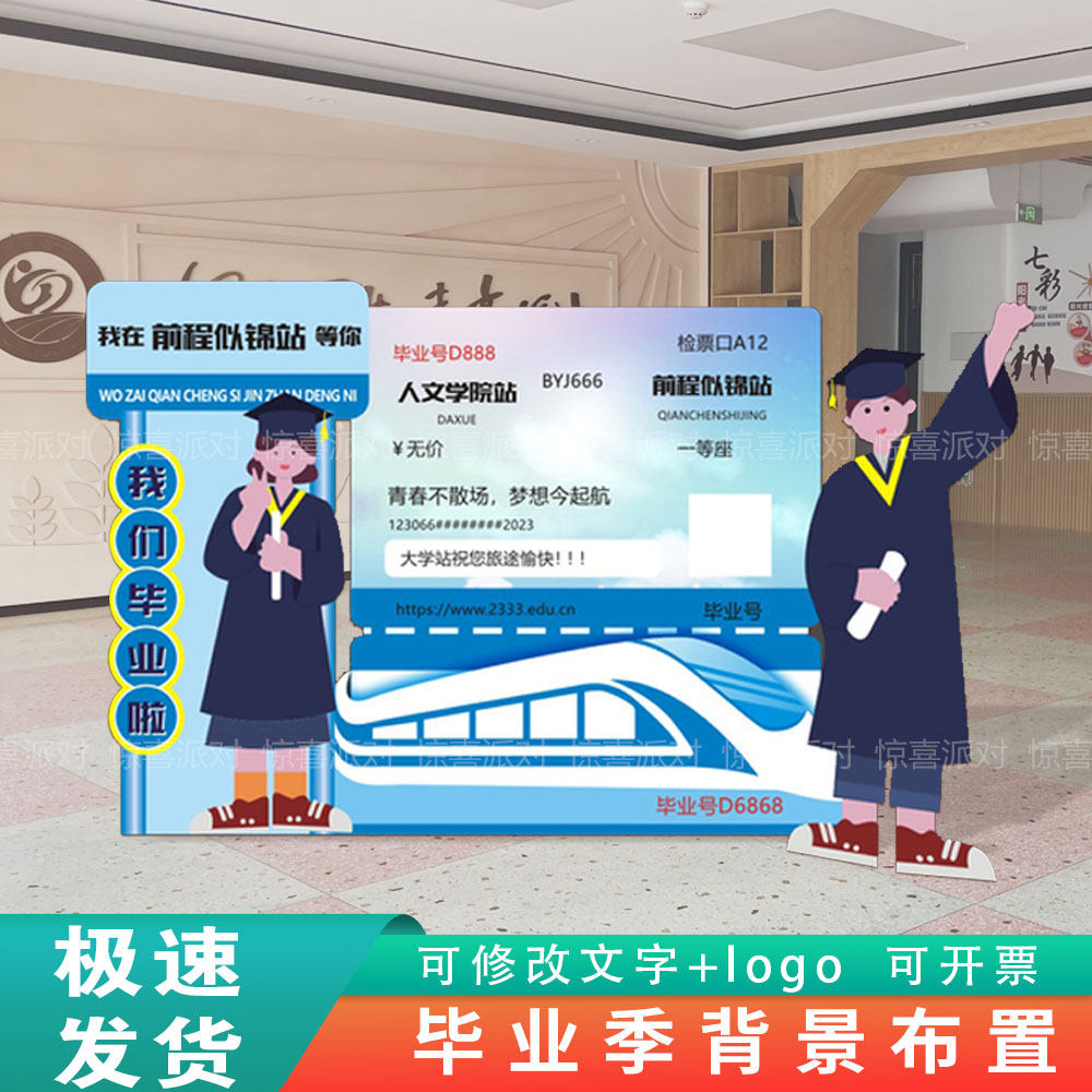 网红高铁火车票初高中大学毕业季典礼相框拍照合影道具背景墙kt板
