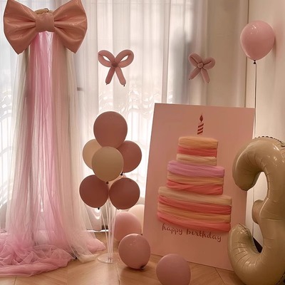 生日蛋糕多巴胺网纱kt板蝴蝶结支架韩式装饰布置儿童拍照氛围道具