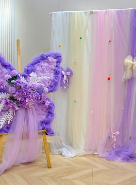 生日布置场景装饰紫色纱幔蝴蝶网红打卡拍照氛围背景墙10岁18女孩