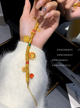 韦雪同款黄金财神盘缠手链不掉色