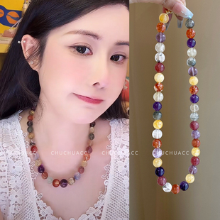 韦雪同款多宝水晶串珠项链◆金太阳金发晶绿幽灵紫水晶纯天然招米