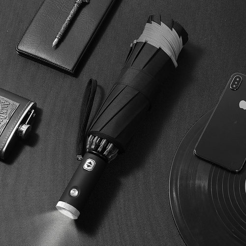 10骨折叠伞LED反光条自动伞电筒三折防风车载商务雨伞反光｜安全