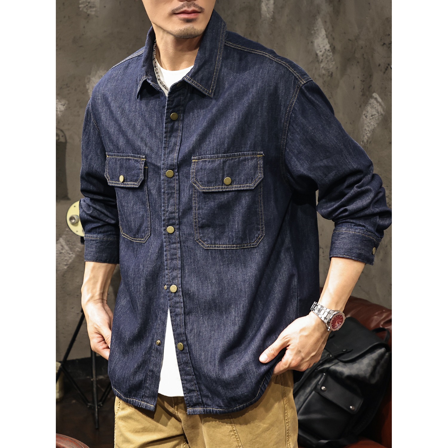 美式潮牌牛仔外套户外硬汉风衬衣