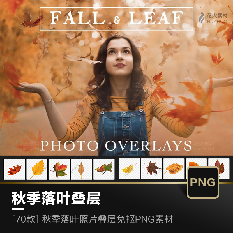 秋季落叶树叶飘落枫叶叠层PS照片后期处理透明免抠PNG设计素材