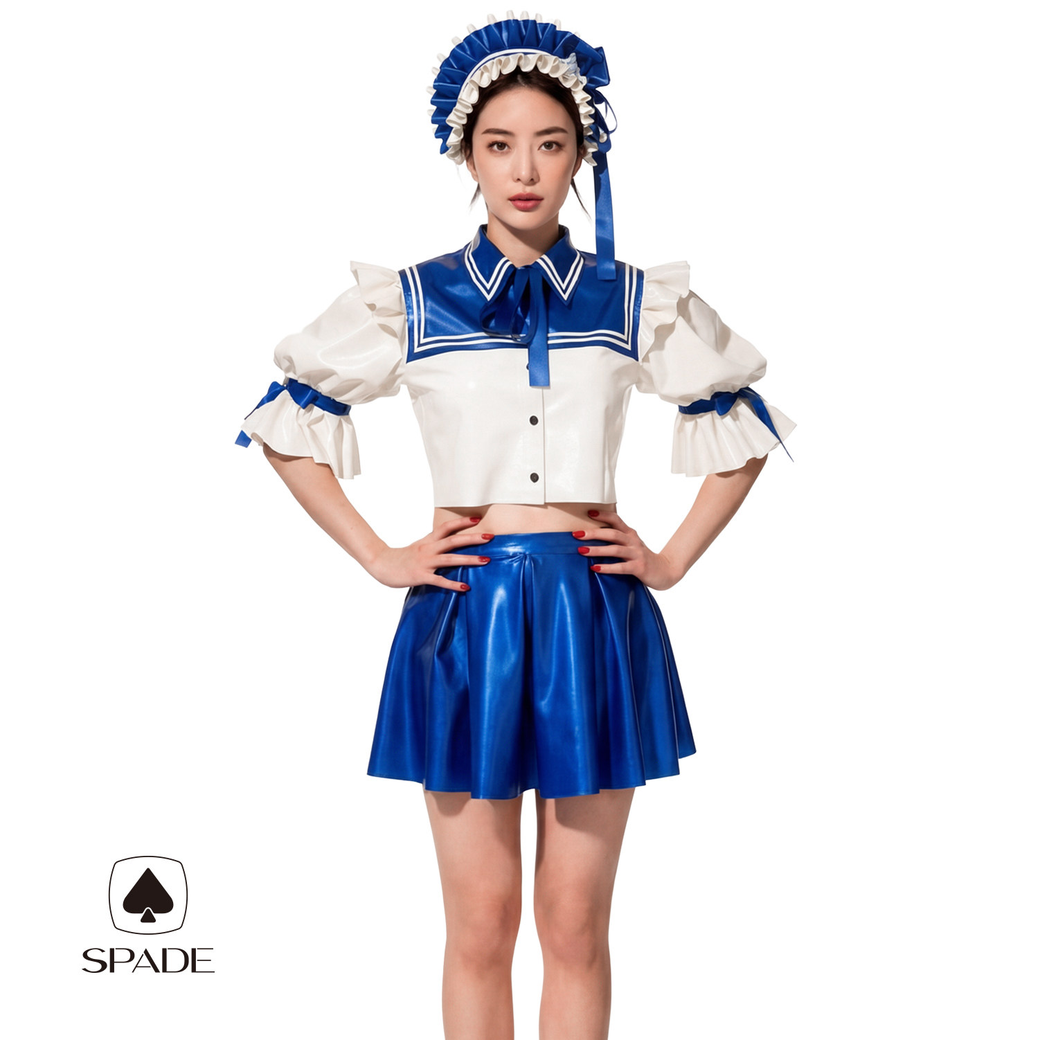 黑色桃 IB006 定制乳胶衣 海军风jk制服套装上衣+百褶裙+发卡套装
