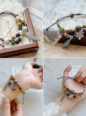 淘宝热销新款民族风景德镇陶瓷手链新中式国风编织瓷珠手绳感