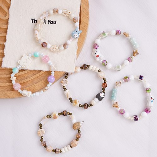 景德镇陶瓷手链可爱小熊卡通无脸男学生小动物儿童百搭手串女