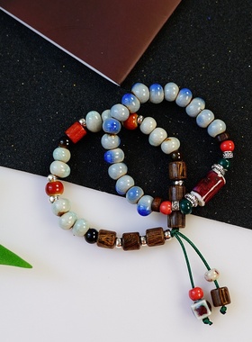 2026时尚时尚简约波西米亚风瓷珠手链景德镇新中式搭配手工编织
