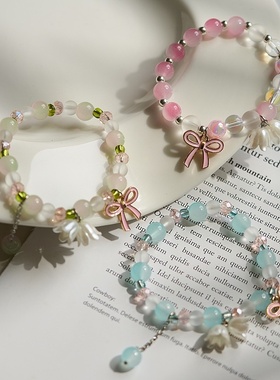 2026时尚春夏甜美日韩流行珍珠铃兰花手串女文艺粉色渐变串珠手链