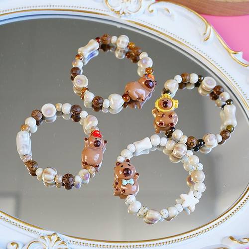 景德镇陶瓷手链可爱萌树脂小熊卡皮巴拉学生小动物儿童手串女