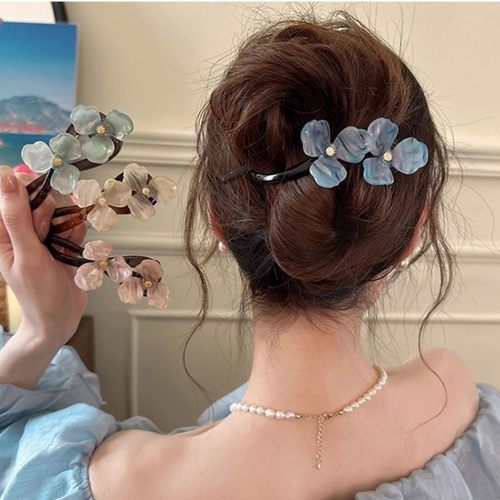 感闪闪丝带一字夹秋冬女后脑勺花朵发夹盘发夹子头饰拍照薄荷