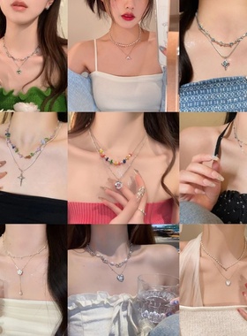 2026时尚韩版蓝色爱心串珠项链小众设计简约气质百搭感锁骨链项饰