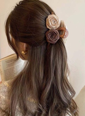 2026时尚干枯玫瑰抓夹女法式花朵发夹后脑勺超仙盘发抓大号鲨鱼夹