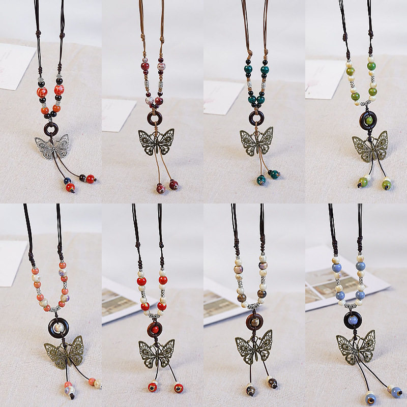 秋冬热销蝴蝶项链合集新中式民族风陶瓷长款毛衣链女古风挂饰配饰