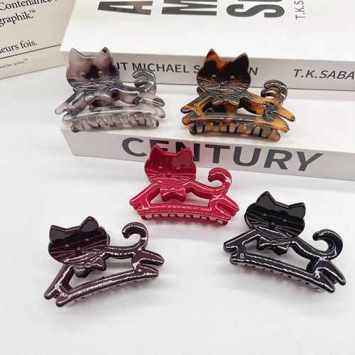 新款可爱小猫咪卡通抓夹甜美侧边中号顶夹半扎马尾俏皮小发夹