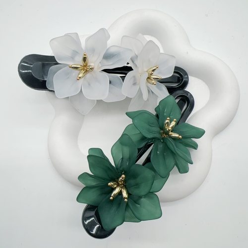 夏季新款气质森系花朵一字夹发夹女优雅鲨鱼夹盘发头饰夹子发卡