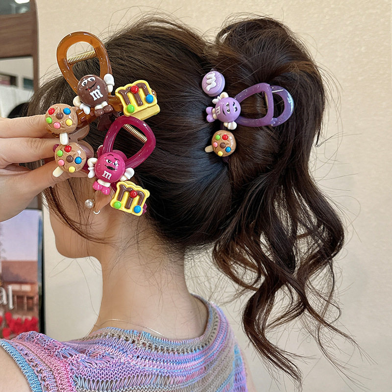 可爱m豆饼干夏季抓夹女2025新款感发夹后脑勺盘发鲨鱼夹头饰