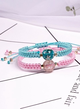 2026时尚手工编织红绳手链女简约男饰品新年礼物琉璃珠夜光琉璃