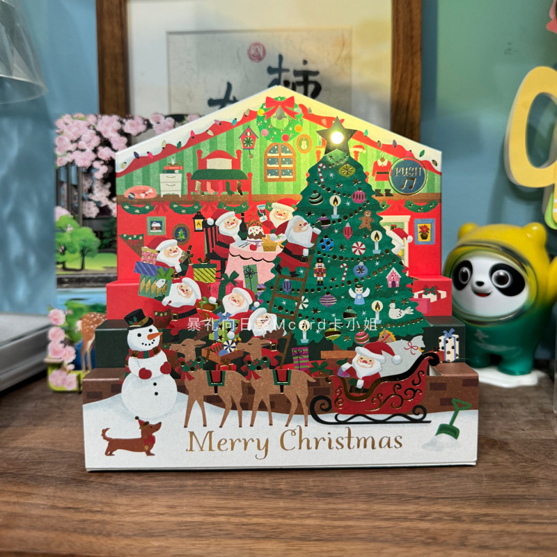 日本创意圣诞老人音乐灯光立体贺卡平安夜氛围装饰圣诞节祝福卡片
