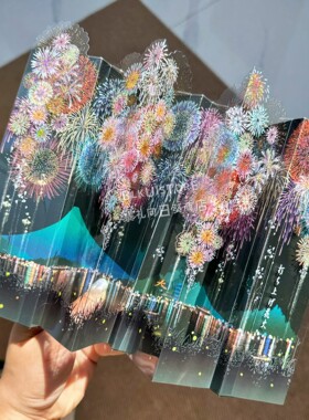 日本夏天万用立体贺卡烟花金鱼创意生日毕业礼物感谢老师祝福卡片