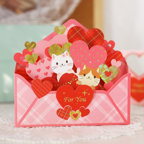 创意猫咪表白爱心万用立体贺卡