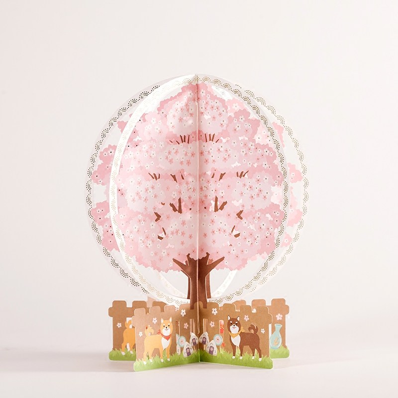 卡小姐日系粉樱花立体万用贺卡3d烫金花球毕业季心意生日万用卡片