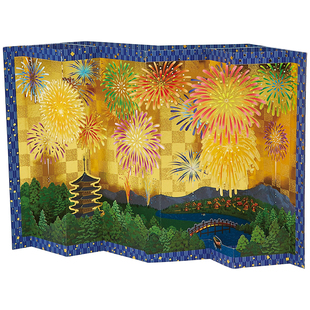 日本金色屏风烟花立体贺卡桌面装 饰摆件唯美花火生日送老师祝福卡