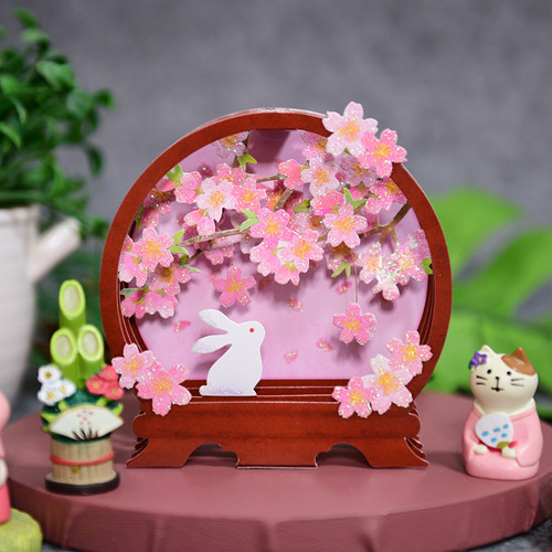 教师节礼物日式春天樱花立体贺卡可爱兔子送npy生日感恩万用祝福