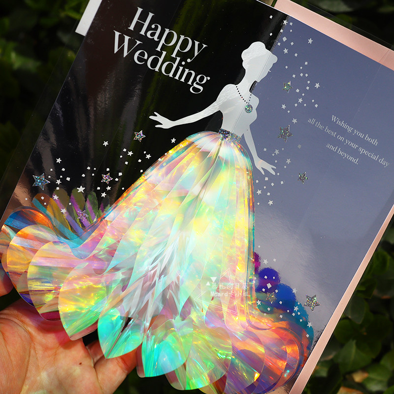 日本制新娘蜂巢闪亮亮结婚蓝色白色创意立体贺卡祝福闺密新婚卡片