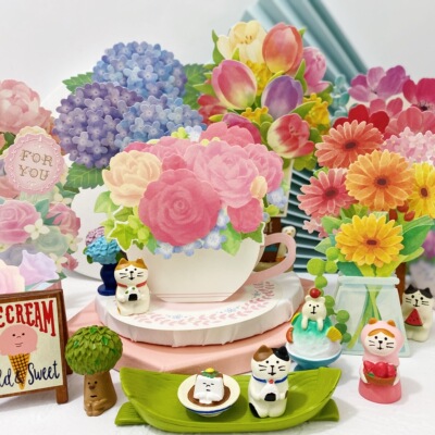 包邮日式3D花朵立体贺卡郁金香紫阳花玫瑰新年创意桌摆万用卡片