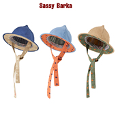 SassyBarka高饱和撞色尖顶星星刺绣系带短檐遮阳造型渔夫户外帽子